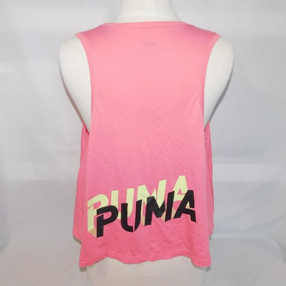 Puma Womens XL Pink Sleeveless Crop tank Workout Causal Shirt Back Spellout - Picture 6 of 7